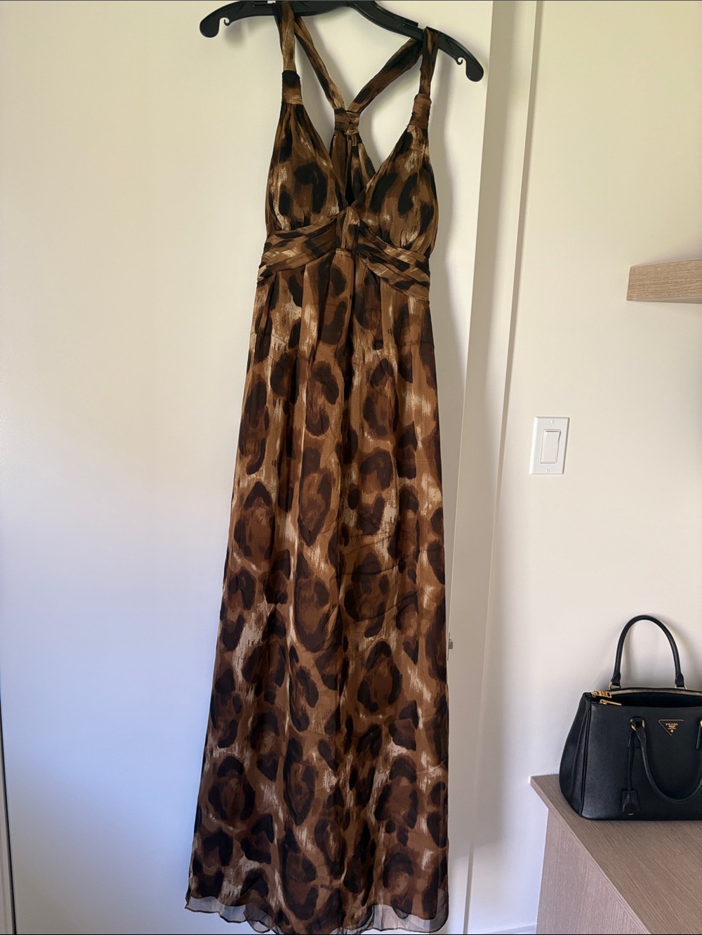 Massimo Dutti Brown Animal-Print Halter Maxi Dress